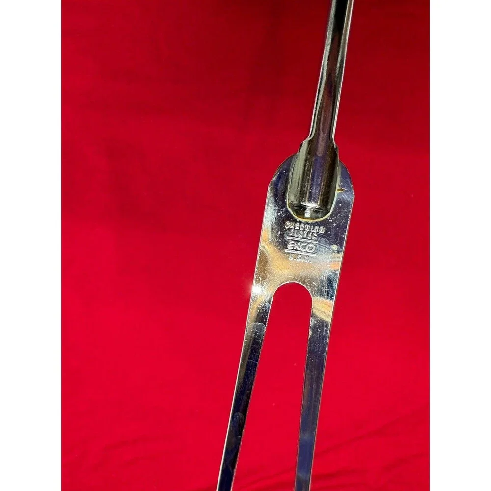 Vintage EKCO 2-Prong Meat Carving Fork USA Chromium Plated White Handle 12.5”